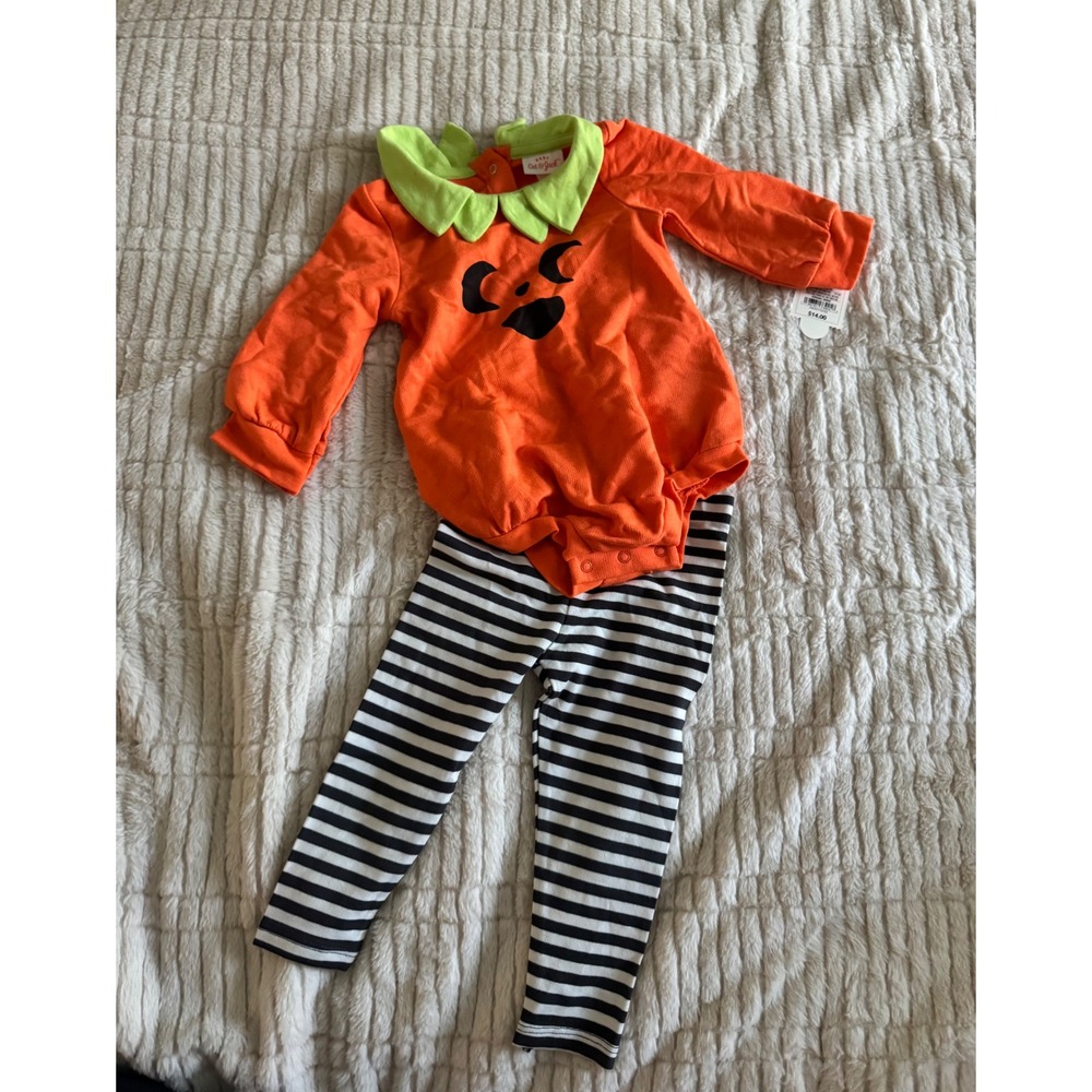 Cat & Jack Baby Halloween Pumpkin Bodysuit & Striped Leggings Set 6-9M NWT